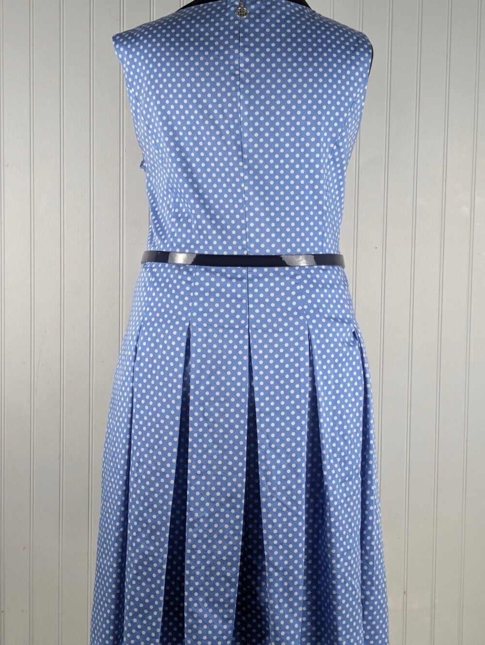 Tommy Hilfiger Light Blue Polka Dot Sleeveless Dress with Belt Size 16 - Picture 2 of 9